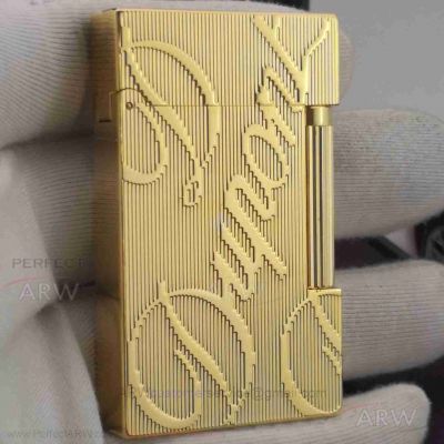AAA Copy S.T. Dupont Ligne 2 Vertical Lines Yellow Gold Finish Lighter